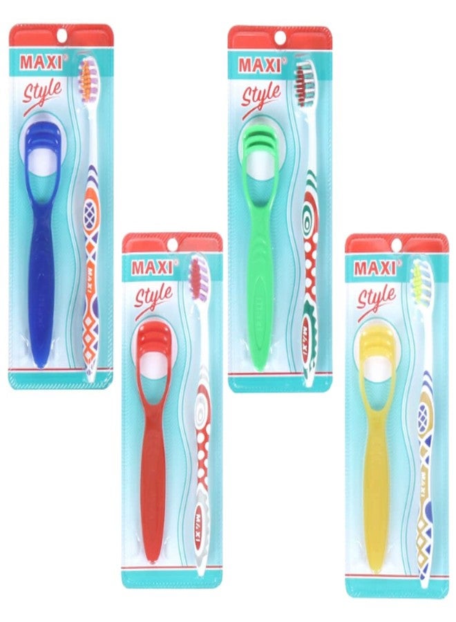 MAXI Style soft Bristles Manual Toothbrush with Tongue Cleaner,Oral Hygiene Kit, Multicolor (Pack of 4) - Image 4